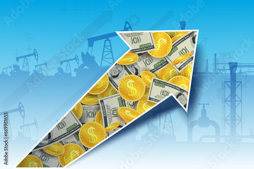 Arrow of a rising graph of the price of natural gas or crude oil. Stock vector illustration