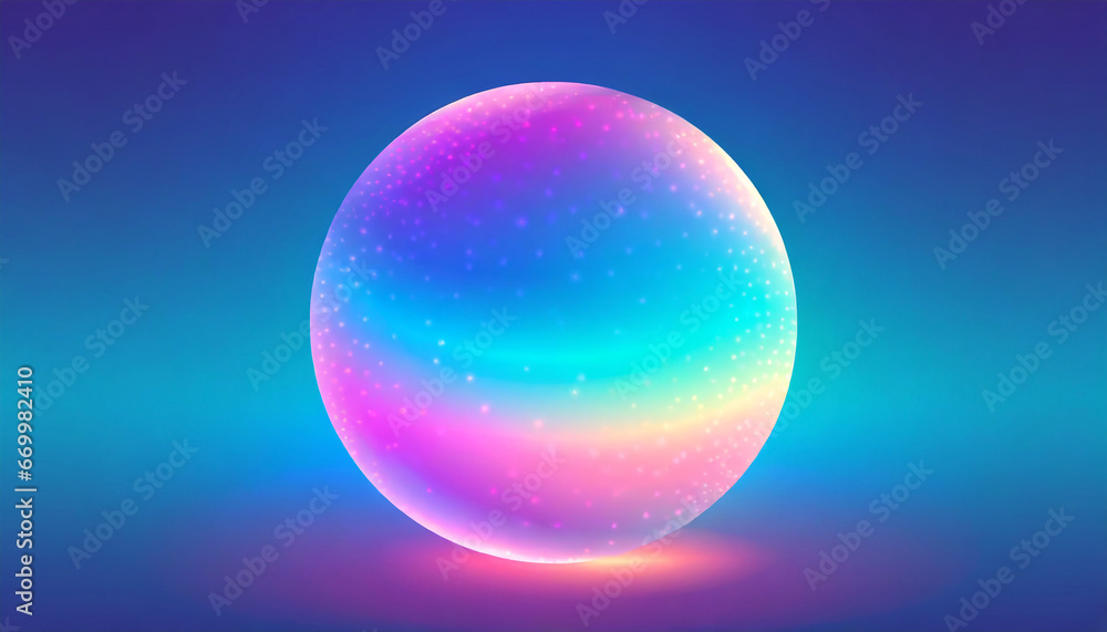 holographic gradient sphere vibrant gradient bright glowing round on blue background vector illustration