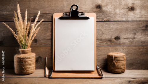 real photo of a wooden clipboard with blank photo