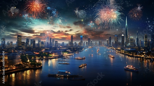 New Year Eve Firworks with Skyline © Umair