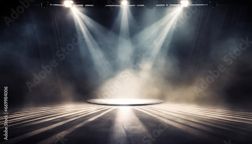 illuminating creativity spotlight in dark grunge elegance spotlight on empty stage in smoky space theatrical ambiance © Nichole