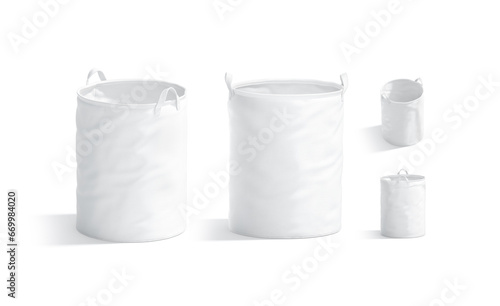 Blank white laundry hamper bag mockup, different views photo