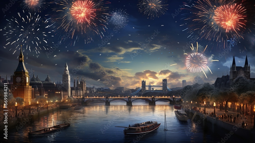 New Year Eve Firworks with Skyline New Year Eve Firworks with Skyline