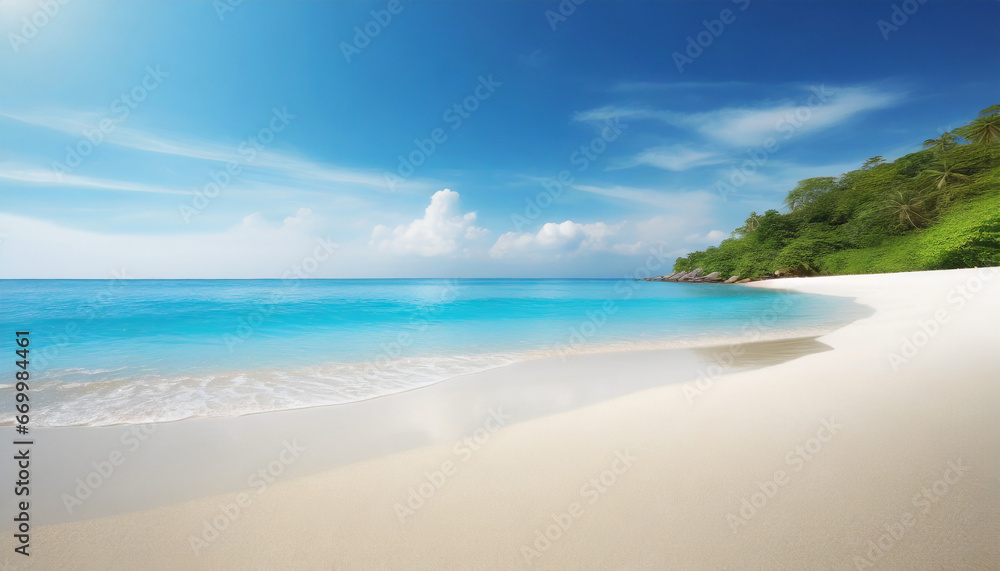 beautiful white sand beach and tropical sea summer vacation background copy space