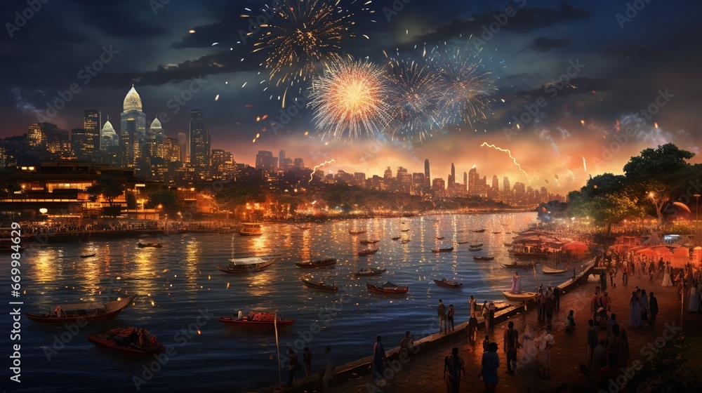 New Year Eve Fireworks with Skyline New Year Eve Fireworks with Skyline