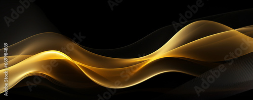 illustration of abstract gold waves on black background. Created with Generative AI 