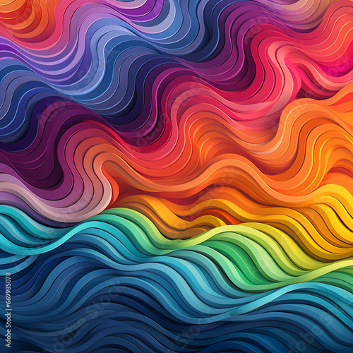illustration of abstract rainbow waves background. Created with Generative AI 