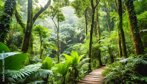 ai generated ai generative exotic tropical rainforest jungle forest green fresh landscape asia adventure explore tour graphic art © Nichole