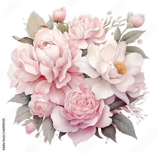 Watercolor cute flowers bouquet. Generative AI  png image.
