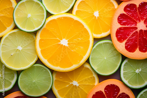illustration of citrus fruit slices background. Created with Generative AI
