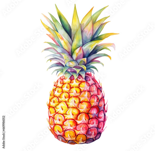 Watercolor pineapple. Generative AI  png image.