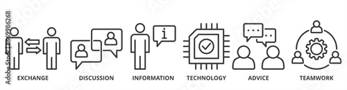 Communication banner web icon vector illustration concept with icon of exchange, discussion, information, technology, advice, and teamwork