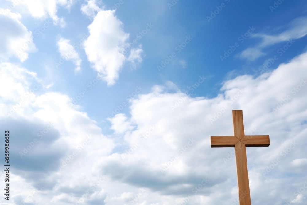 wooden cross against cloudy sky