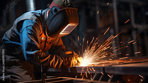 worker is marking a point for welding © safiya