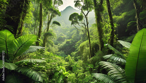 ai generated ai generative exotic tropical rainforest jungle forest green fresh landscape asia adventure explore tour graphic art
