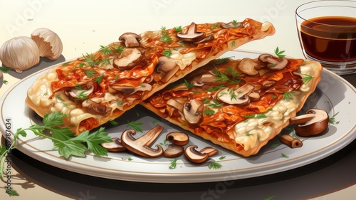 Illustration of a delicious mushroom pizza