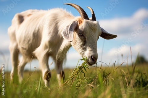 goat grazing in a grassy field