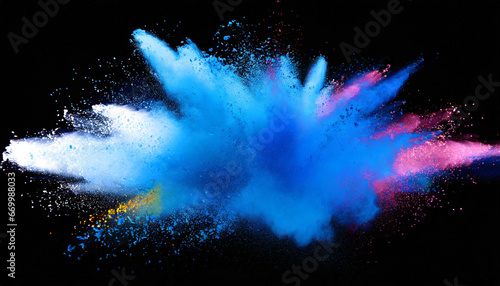 abstract powder splatted background blue powder explosion on transparent background colored cloud colorful dust explode paint holi photo