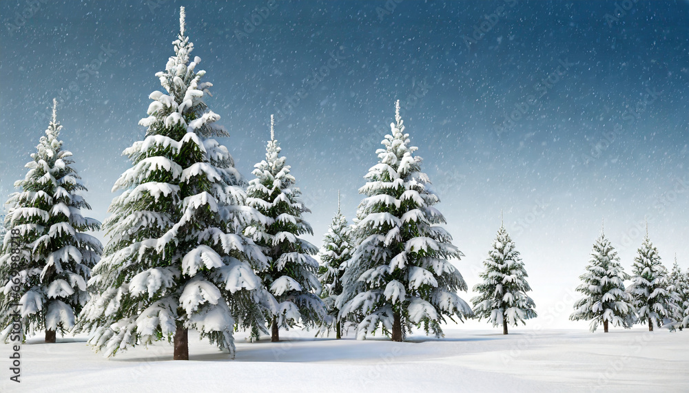 a group of pine trees covered in snow 3d rendering