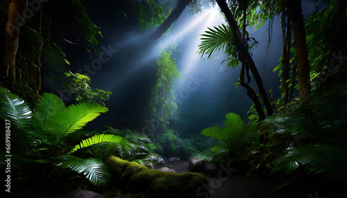 deep tropical jungle in darkness