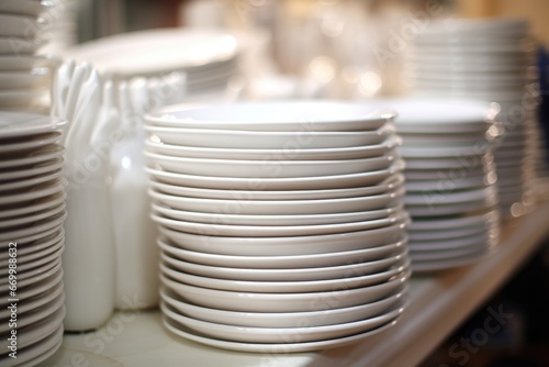 white ceramic plates neatly stacked in a dishwasher