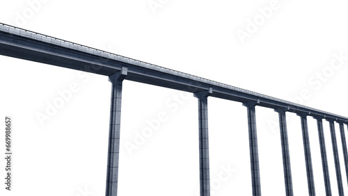 A large long span concrete bridge seen in perspective isolated on empty background. 3D Rendering