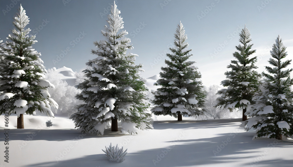 3d illustration of pine trees covered with snow