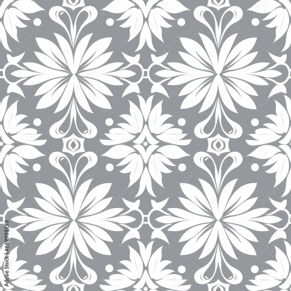 Enjoy the sophistication of this grey and white ornament in a seamless floral pattern.