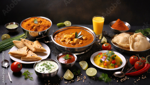 assorted indian food on black background