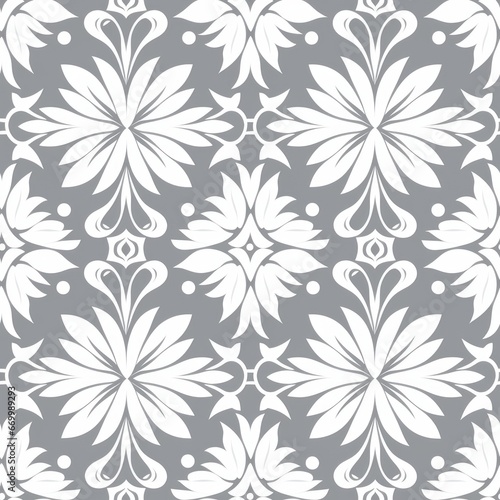 Enjoy the sophistication of this grey and white ornament in a seamless floral pattern.