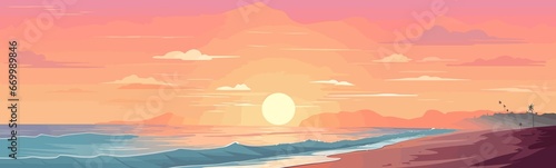 Serene Beach Sunset with Atmospheric Gradients isolated vector style illustration © Zaharia Levy