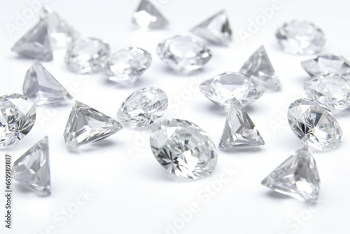 selection of princess cut diamonds on a white studio table