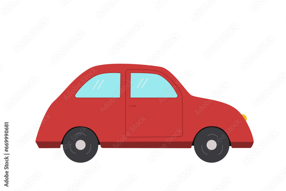 Cartoon red car. Vector illustration of a toy car isolated on a white background.