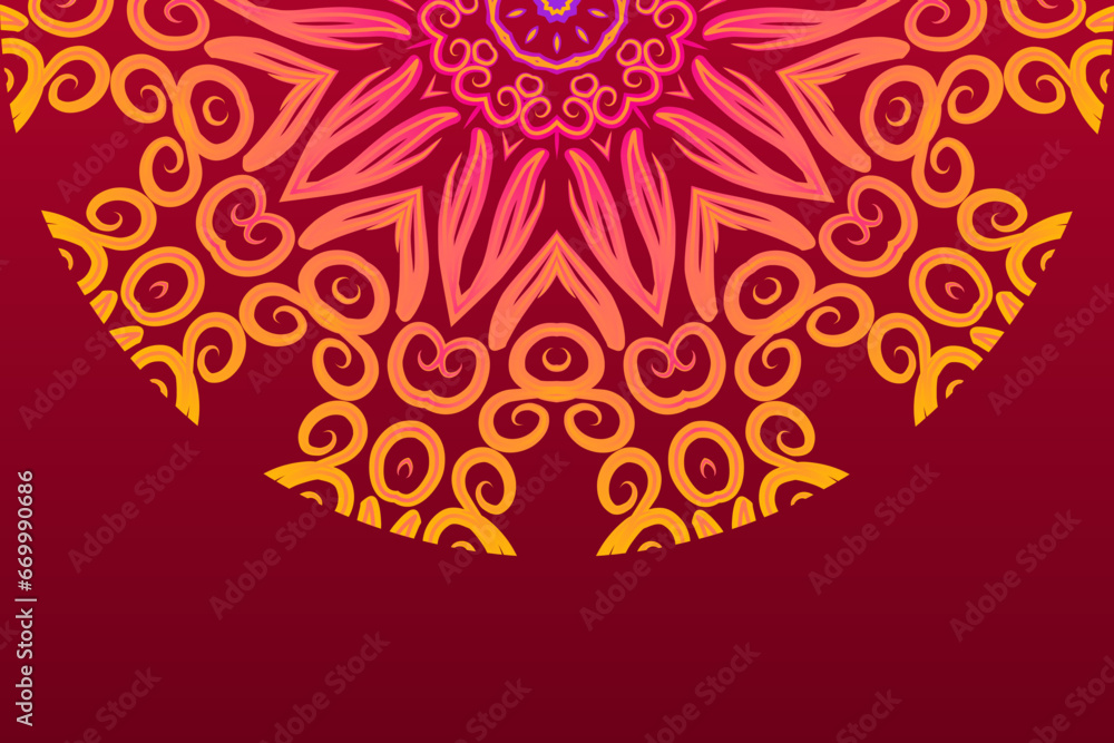 Luxurious colourful gradient mix pattern of modern Chinese oriental Java traditional classic borneo flowers circle flowers art