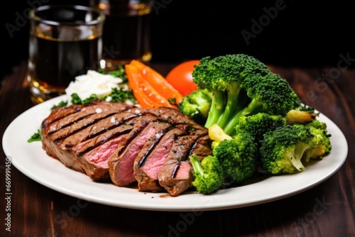 grilled steak on plate with vegetables