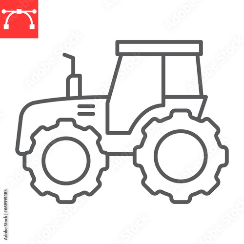 Tractor line icon, farm and agriculture, tractor vector icon, vector graphics, editable stroke outline sign, eps 10.