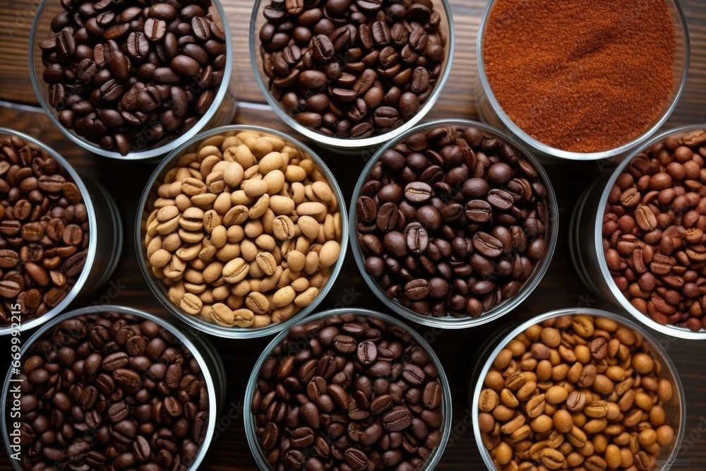 Fototapeta premium view from above of gourmet coffee beans