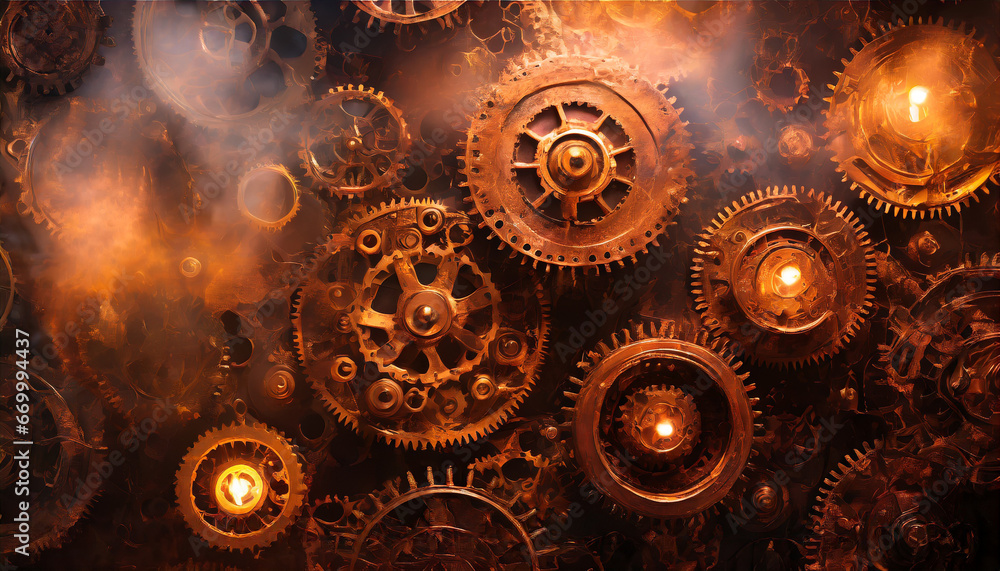 background copper gears in steam punk style created using artificial intelligence