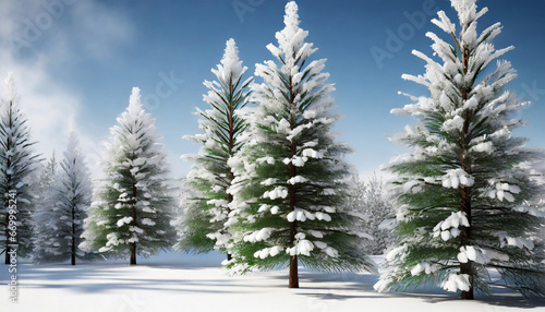 3d illustration of pine trees covered with snow