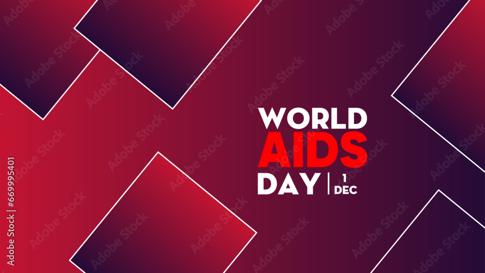 Isolated red ribbon with white text World AIDS Day background, HIV Awareness vector background, stop AIDS banner. - obrazy, fototapety, plakaty 