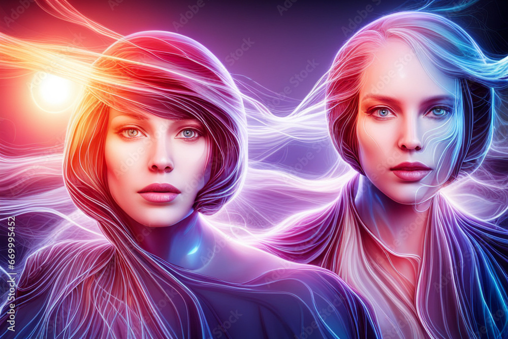 Naklejka premium An image of two girls from the future