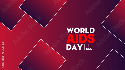 Isolated red ribbon with white text World AIDS Day background, HIV Awareness vector background, stop AIDS banner.