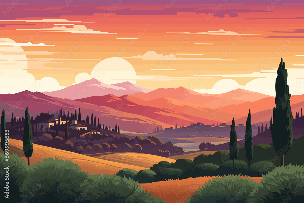 Italy flat art landscape illustration

