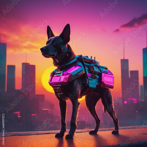 Graphics Generative AI image of cyberpunk dog
 photo