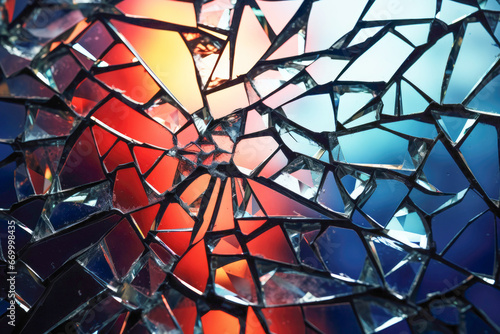 Shattered glass window with sharp  abstract patterns.