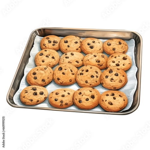 Wallpaper Mural Chocolate chip cookies on a baking tray, png isolated on a transparent background, watercolor clipart illustration Torontodigital.ca