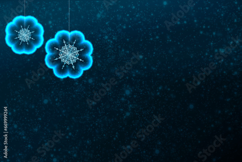 Winter Christmas background with white falling snow and snowflake.