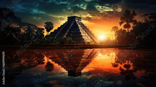 A pyramid of an indigenous people at sunset