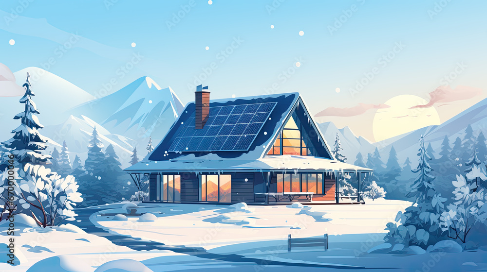 Illustration of A snowed in house in winter