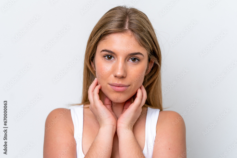 Young caucasian woman isolated on white background . Close up portrait Young caucasian woman isolated on white background . Close up portrait